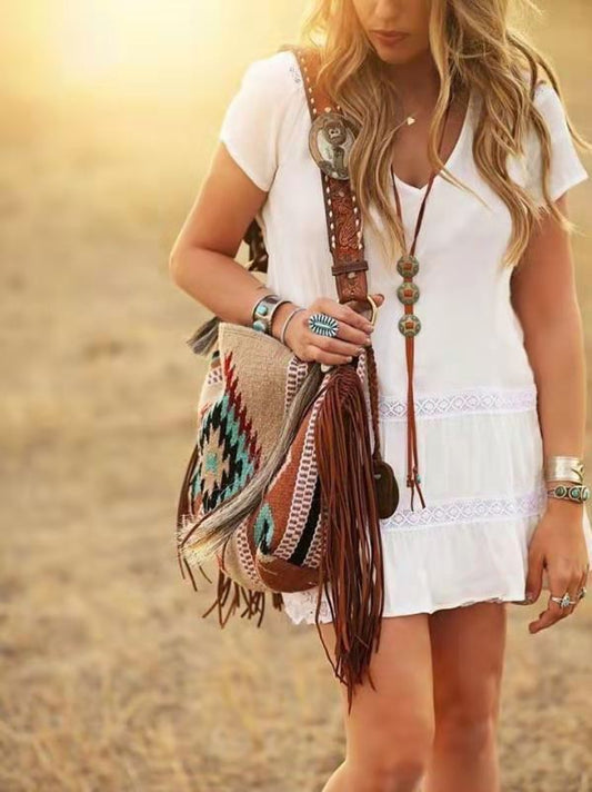 Retro Bohemian Hand-woven Cotton and Linen Shoulder Bag