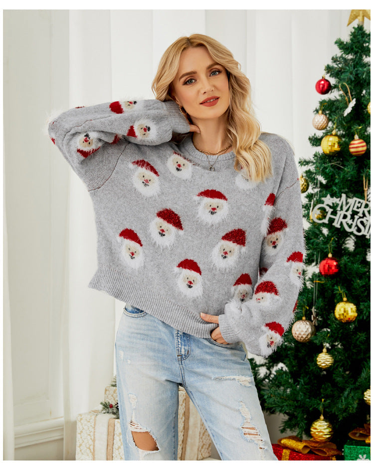 Fuzzy Christmas Santa Crew Neck Sweater