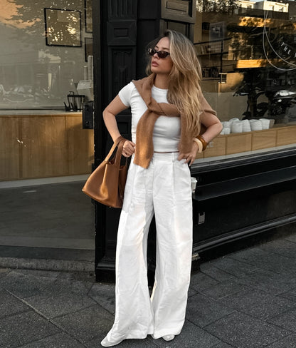 Cotton And Linen Casual High-Waisted Wide-Leg Pants