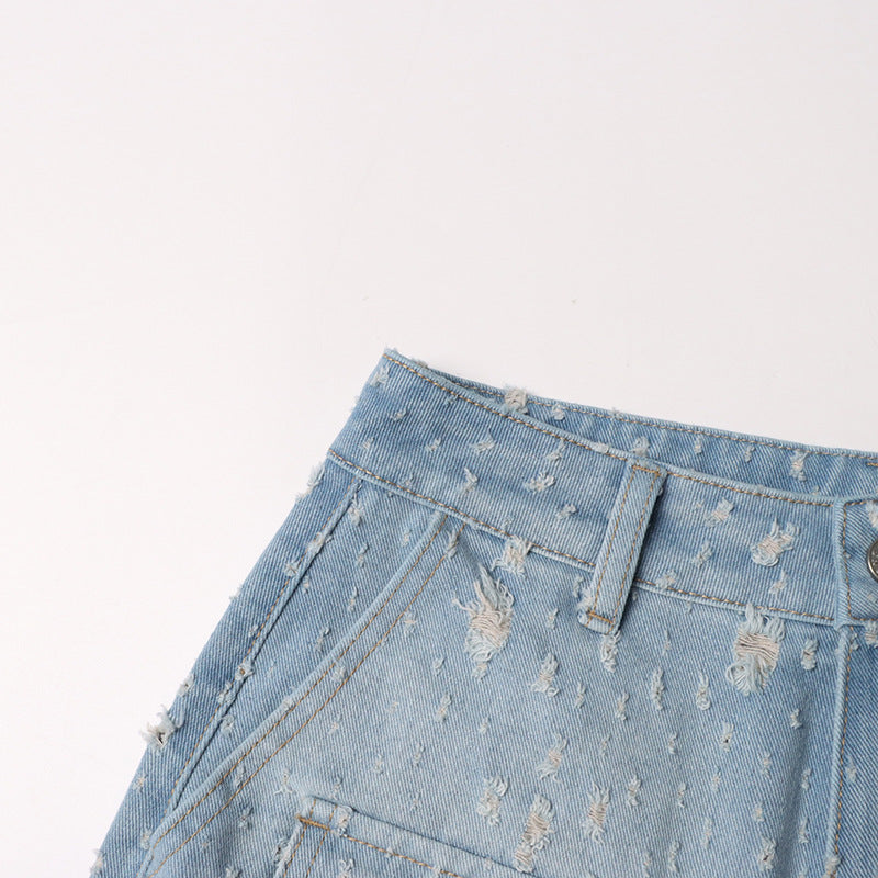 Frayed Denim Overalls