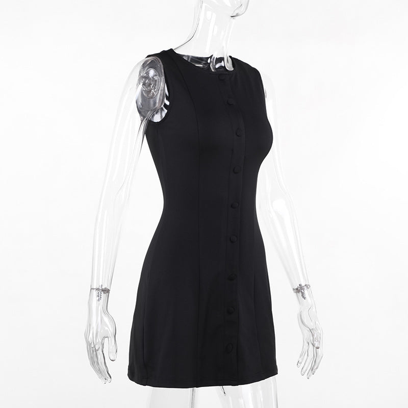 Single-Breasted Sleeveless Slim Mini Dress