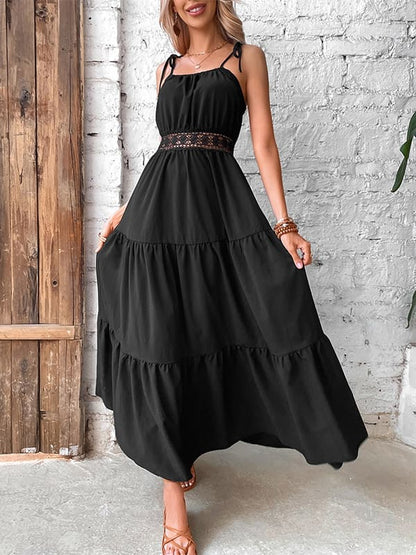 Solid Color Hollow Waist Casual Dress