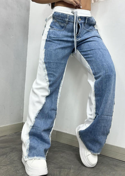 Patchwork Denim Fabric Sweatpants