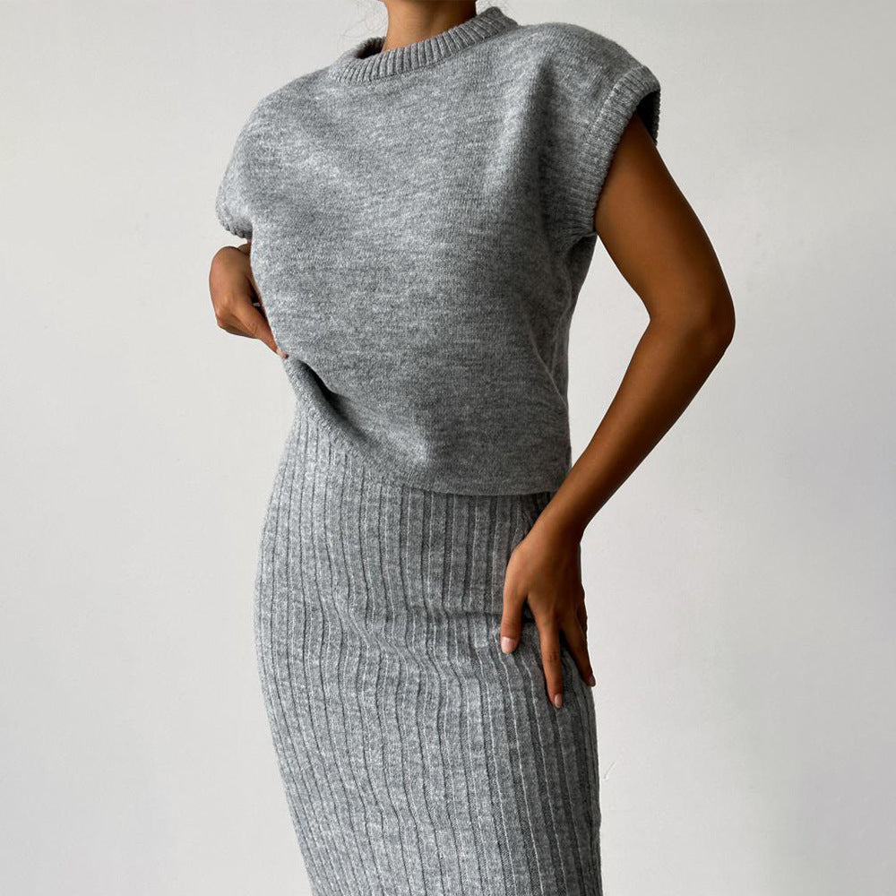 Ribbed Sleeveless Sweater Set