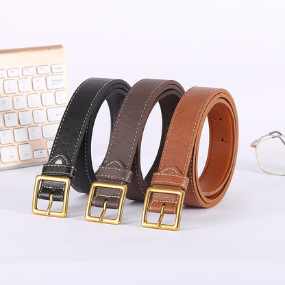 Solid Color Stitched Square Buckle Belt