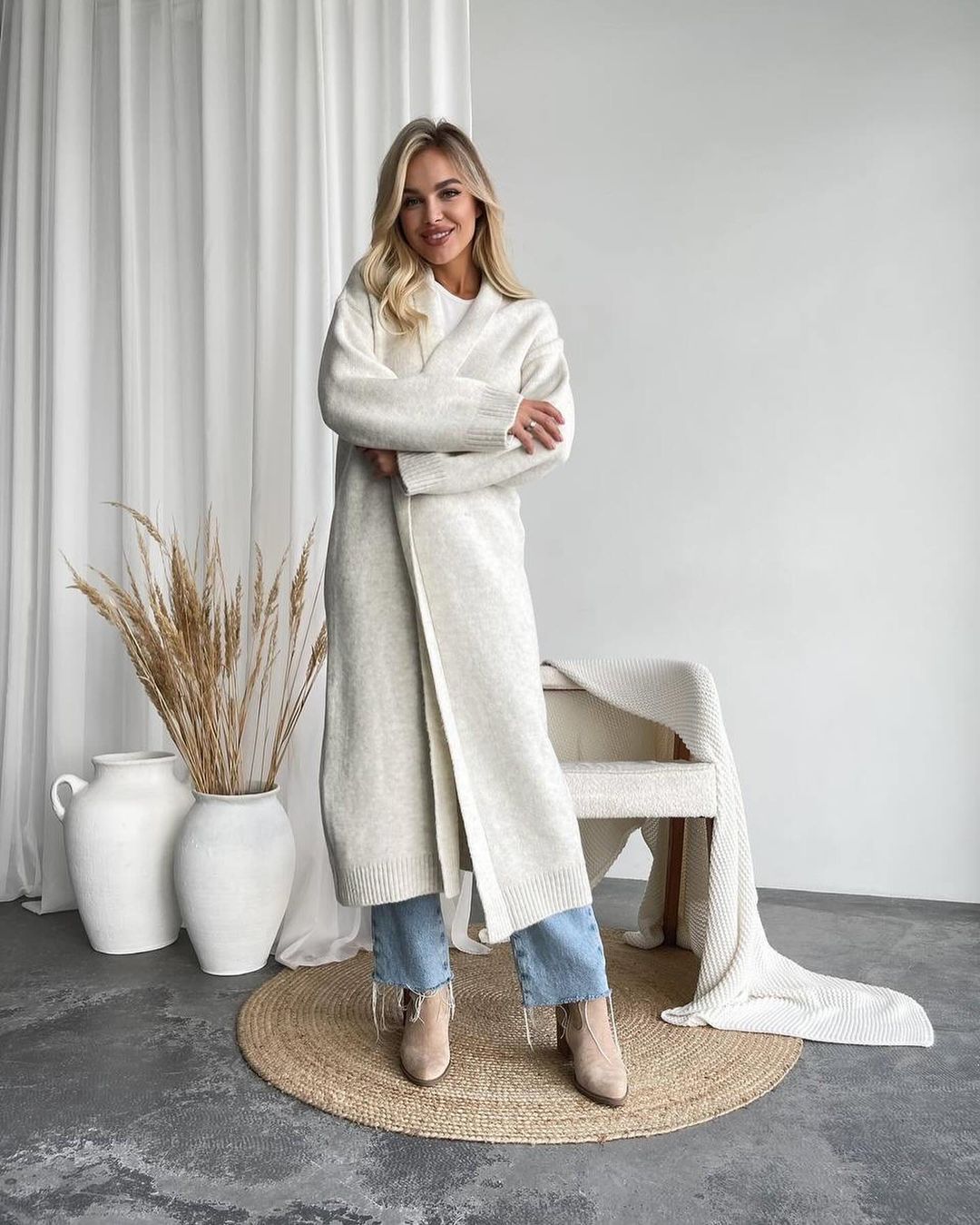 Solid Color Long Knit Cardigan