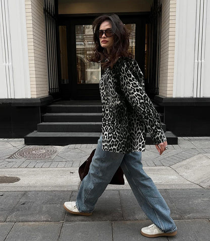 Street Style Leopard Print Big Pockets Jacket