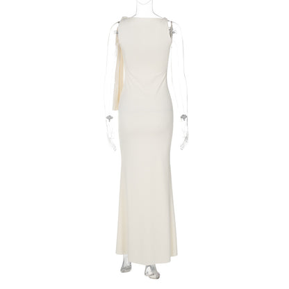 One-Shoulder Streamers Slim-Fit Maxi Dress