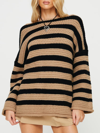 Loose Striped Knit Pullover Sweater