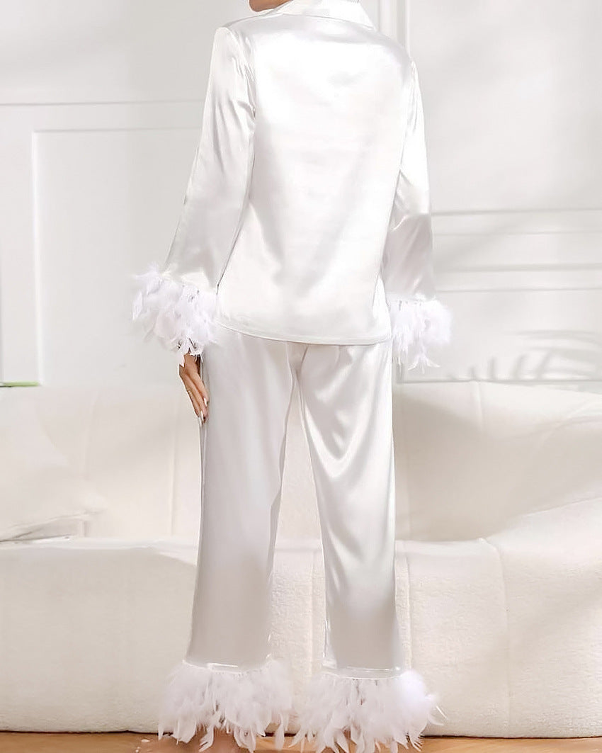 Detachable Feather Cuff Pajama Set