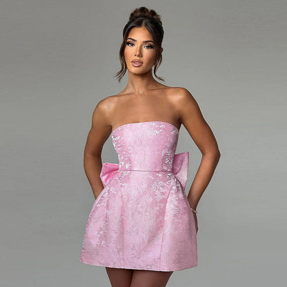 Strapless Bow Jacquard Mini Dress