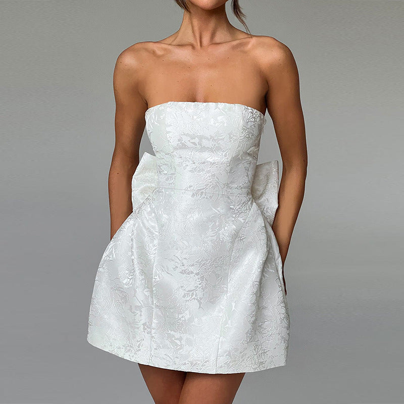 Strapless Bow Jacquard Mini Dress