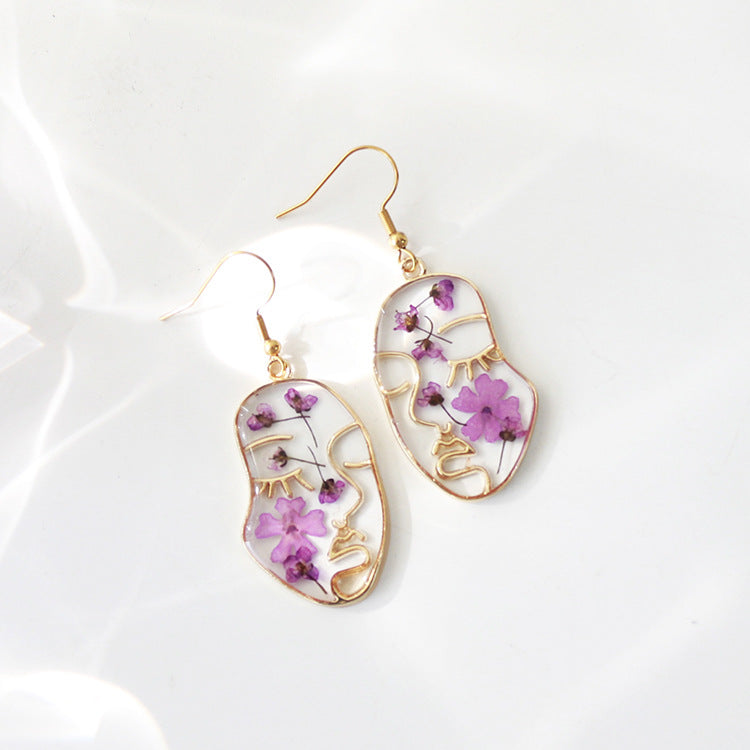 Abstract Face Dried Flower Earrings