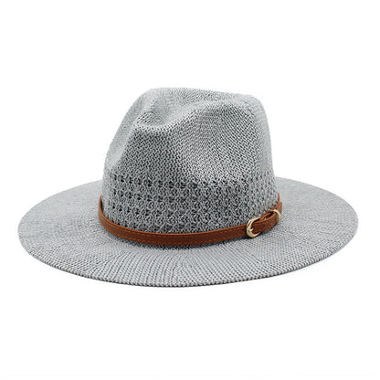 Wide Brim Leather Band Straw Hat