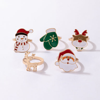 Santa Elk Christmas Ring Set