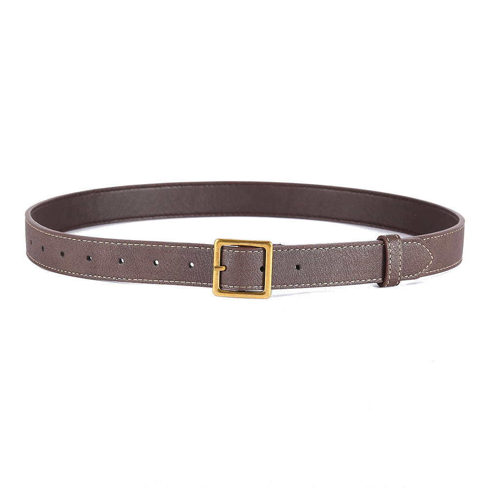 Solid Color Stitched Square Buckle Belt