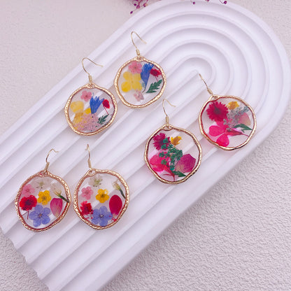 Drop Glue Multicolour Dried Flower Gold Earrings