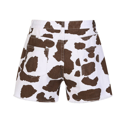 Cowboy Style Brown Cow Print Shorts