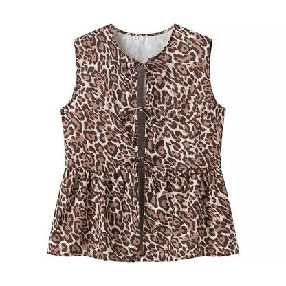 Leopard Print Vest And Casual Pant Set