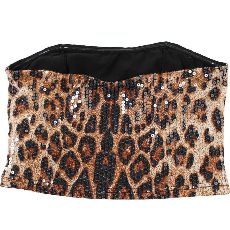 Leopard Print Sequin Tube Top