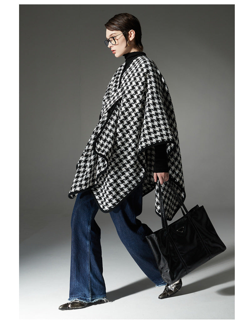 Houndstooth Wrap Poncho Cape