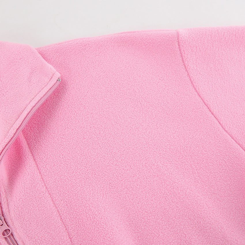 Pink Mood Pullover Zip-Up Lapel Elasticated Tunic Hoodie