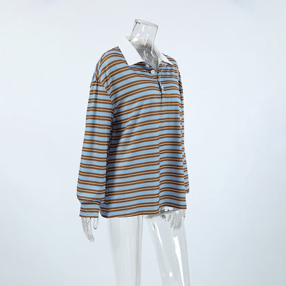 Contrasting Color Stripes Loose Drop Shoulder Sweatshirt