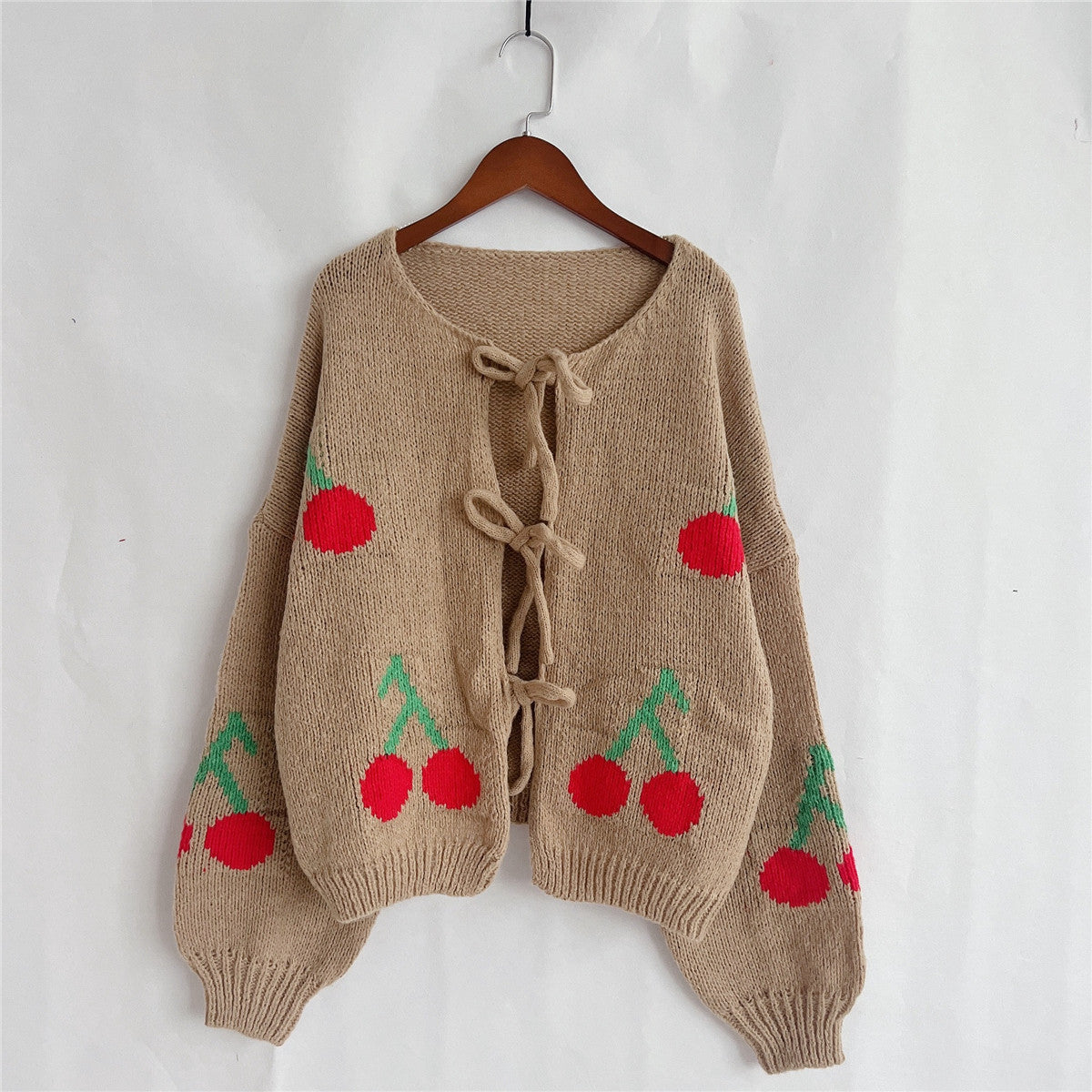 Cherry Knit Lace-Up Cardigan