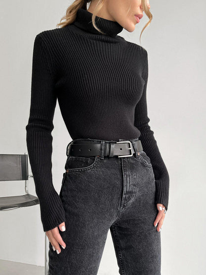 Threaded High Neck Long Sleeve Top