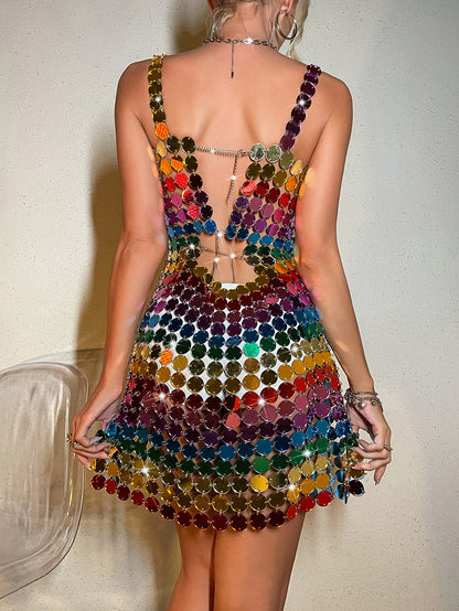 Rainbow Sequin Disco Mini Dress