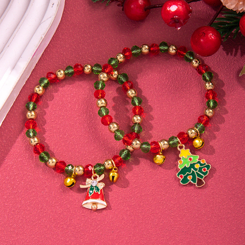 Beaded Bell Pendant Christmas Bracelet Set