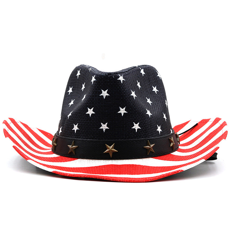 Starry Stripes Straw Cowboy Hat