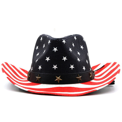 Starry Stripes Straw Cowboy Hat