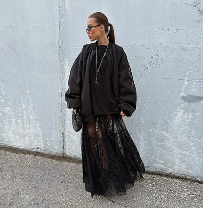 Black Lace See-Through Skirt