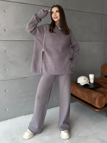 Winter Whisper Asymmetrical Sweater & Pants Set