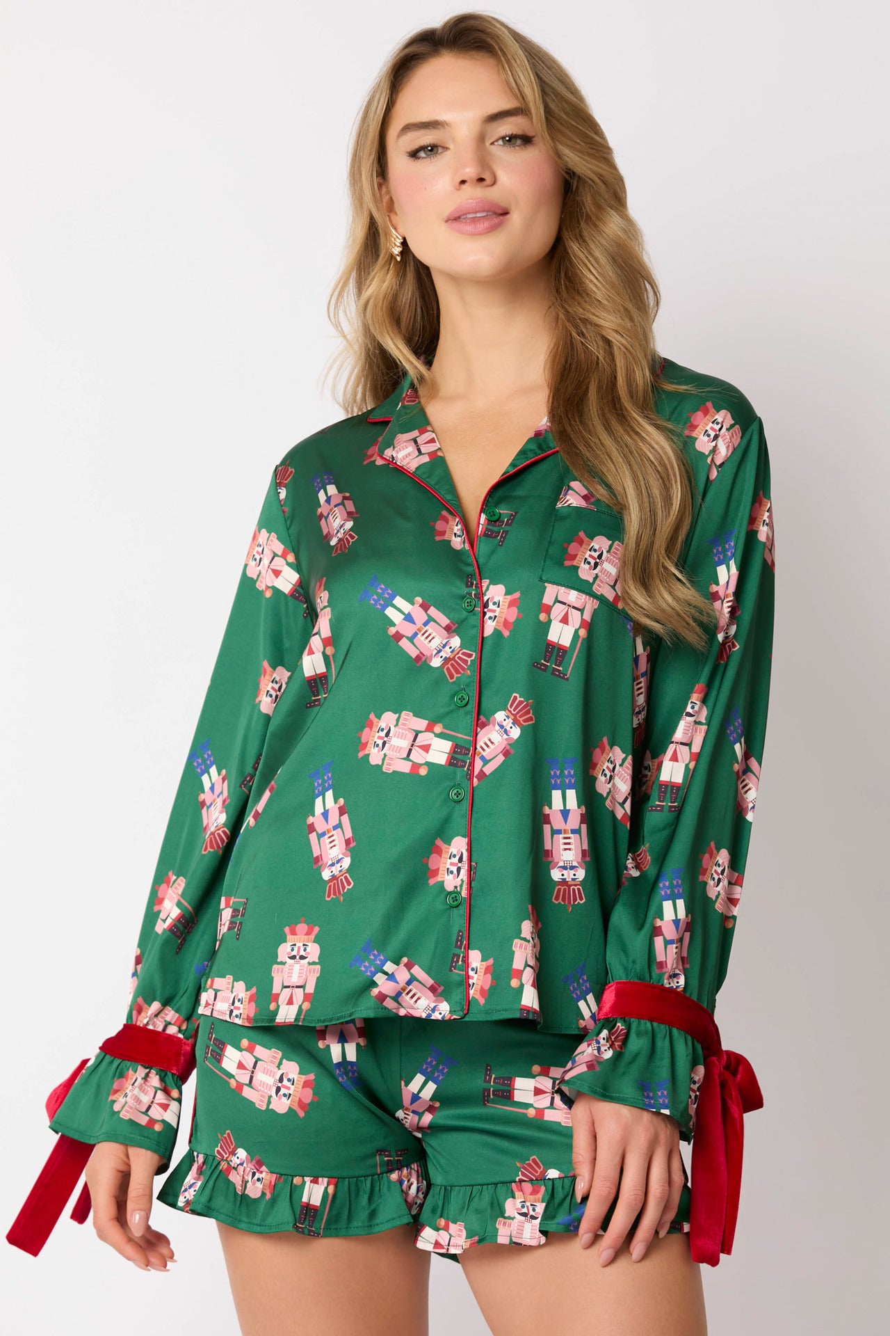 Nutcracker Candy Bow Patterned Pajama Set