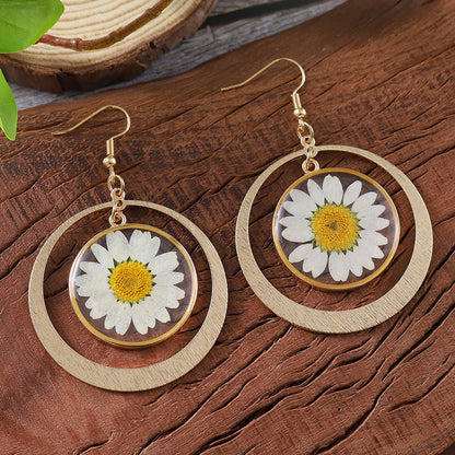 Resin Daisy Dried Flower Earrings