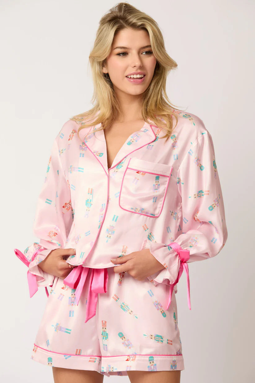 Pink And Blue Nutcracker Shirt Shorts Pajamas Set