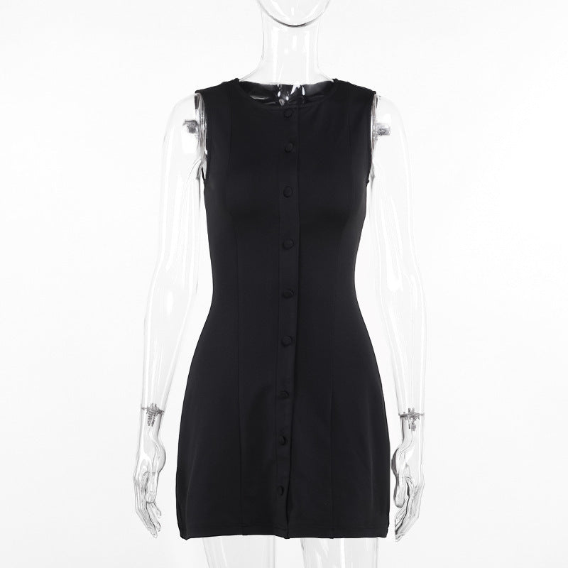 Single-Breasted Sleeveless Slim Mini Dress