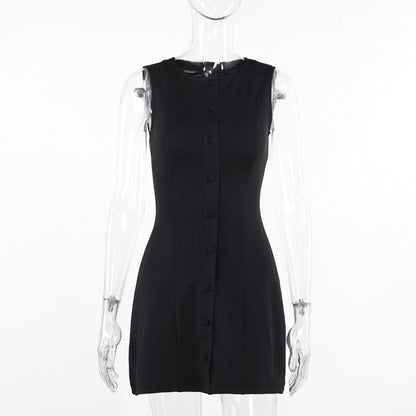 Single-Breasted Sleeveless Slim Mini Dress