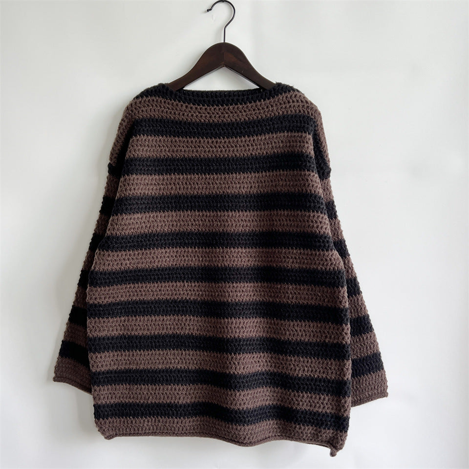 Loose Striped Knit Pullover Sweater