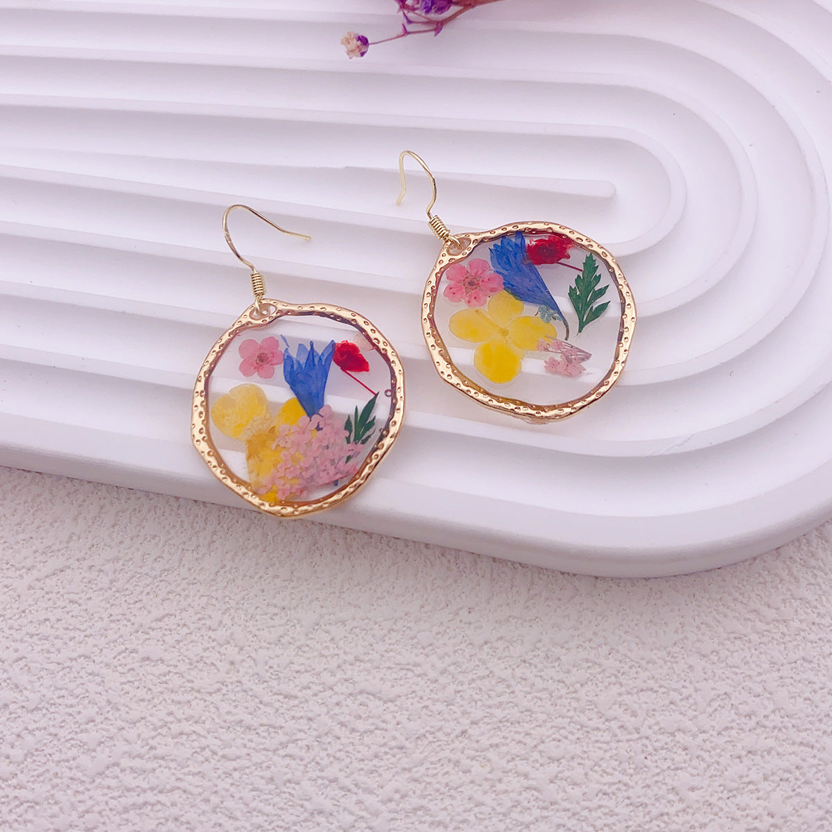 Drop Glue Multicolour Dried Flower Gold Earrings