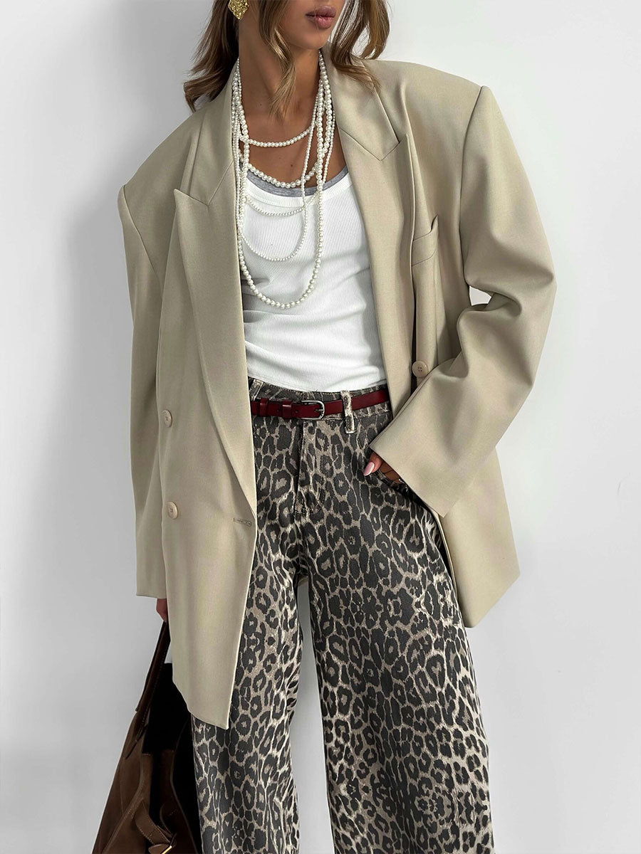 Leopard Print Wide-Leg Floor-Length Pants