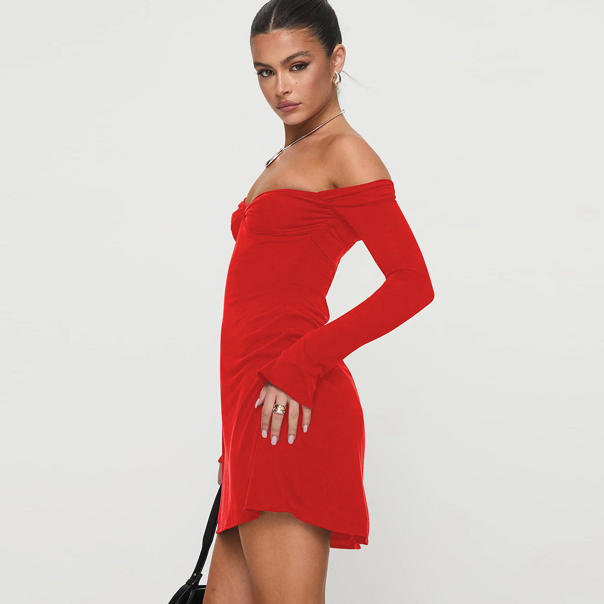 Off The Shoulder Long Sleeve Mini Dress