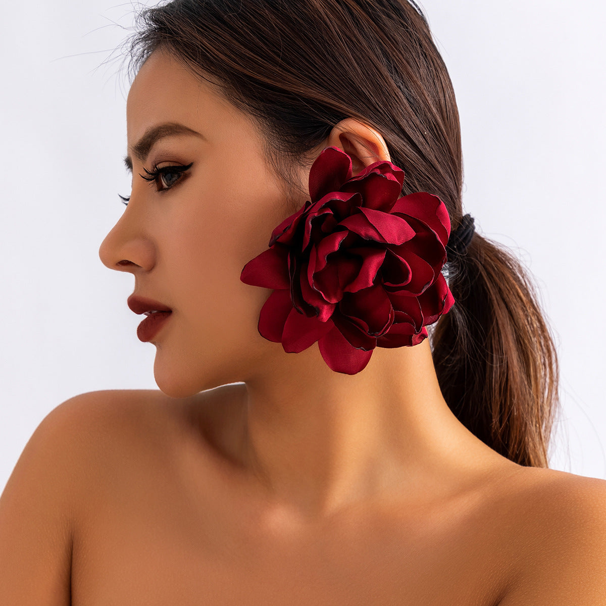 Oversized Fabric Flower Earrings