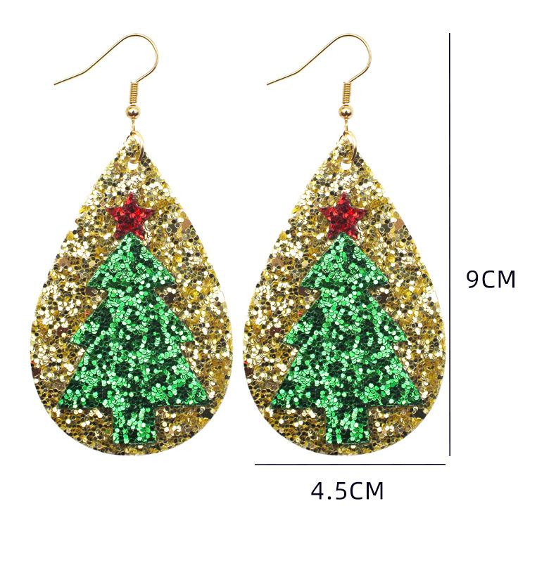 Christmas Tree And Elk Sequin Glitter Leather Stud Earrings