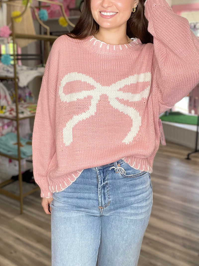 Cream Red Bow Knitted Sweater