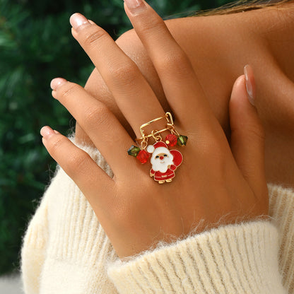 Christmas Ambiance Pendant Beaded Adjustable Ring