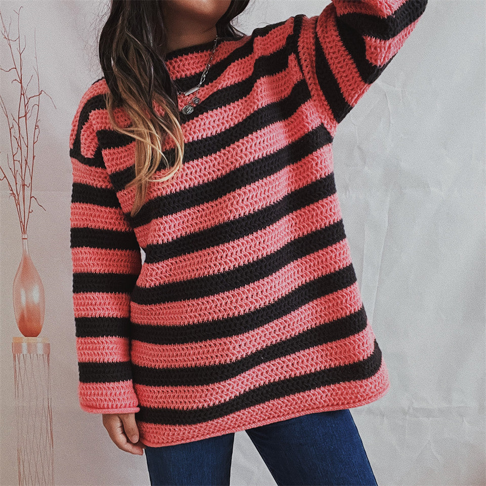 Loose Striped Knit Pullover Sweater