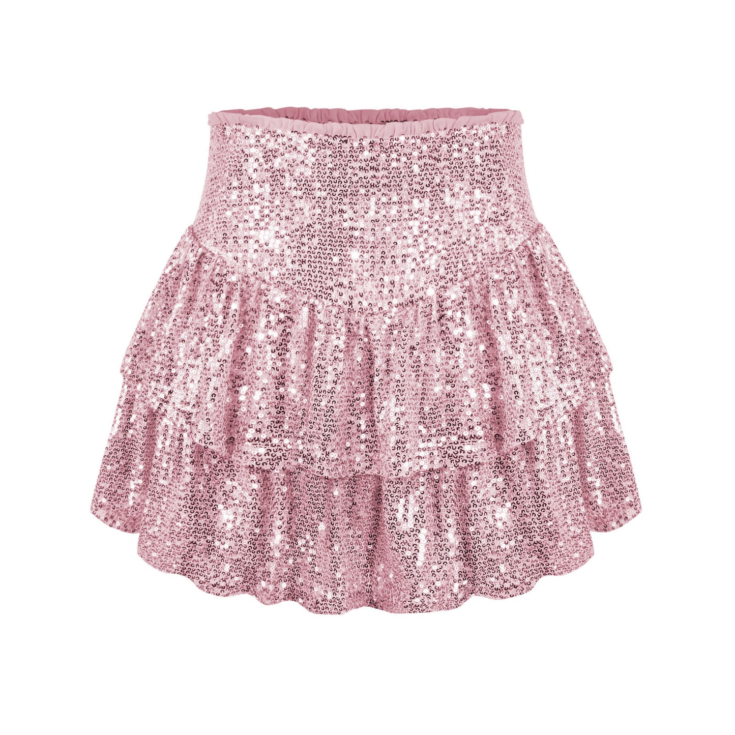 High Waist Tiered Sequin Skirt